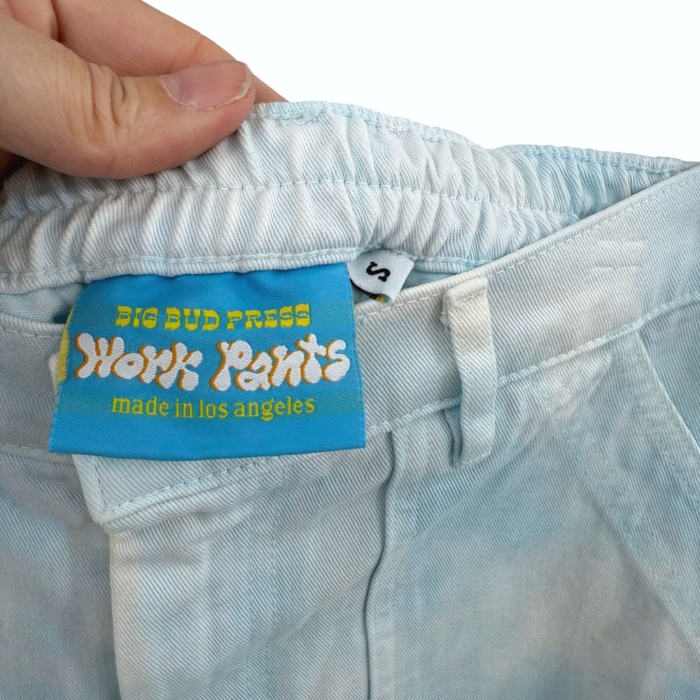 BIG BUD PRESS High‎ Rise Work Pants Airbrush Blue Tie Dye Pink Mushroom Print S - Picture 5 of 9